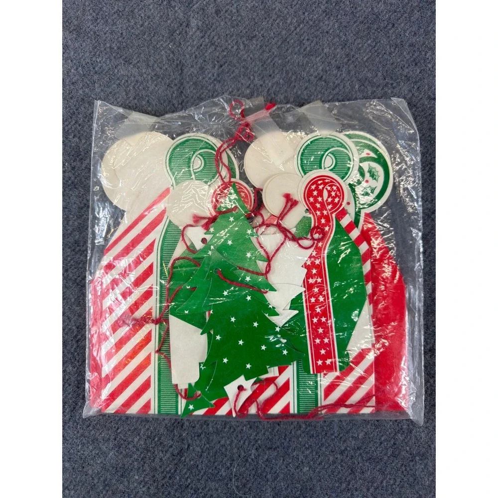 Vintage Christmas Gift Tags Favor Boxes Red Green Vintage Style 12pc MCM